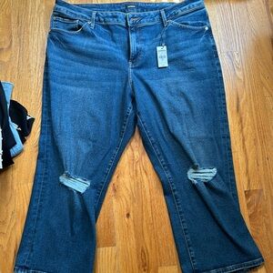 Express 90’s Women’s Ankle Boot jeans with cut outs over the knees Size 16 SHORT